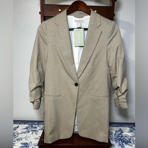 H&M NWT Tan Blazer with Ruched Sleeves Women’s XS